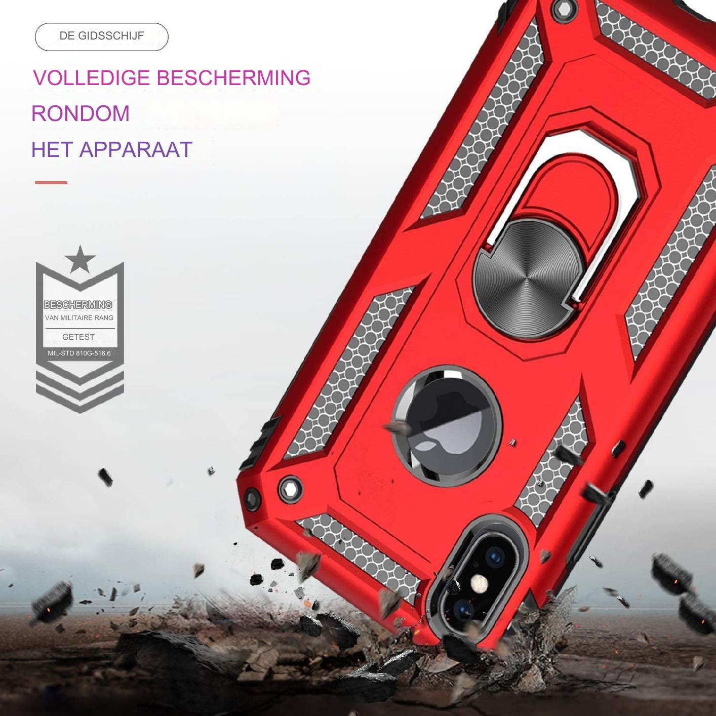Heavy Duty Beschermhoesje + Screen Protector - Geschikt voor iPhone X / Mobiel Hoesje iPhone XS - met Gehard Glas Schermbeschermer, 360 Graden Ringhouder, Militaire Pantser Mobiele Telefoonhoesjes, Schokbestendige Cover, Beschermend Hoesje