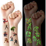 Glow In The Dark Superhelden Tijdelijke Tattoos voor Kinderen - Waterdichte Luminous Nep Tattoo Stickers voor Jongens en Meisjes, Verjaardagscadeau en Feestzakvulling - DIY - Set van 8 Vellen