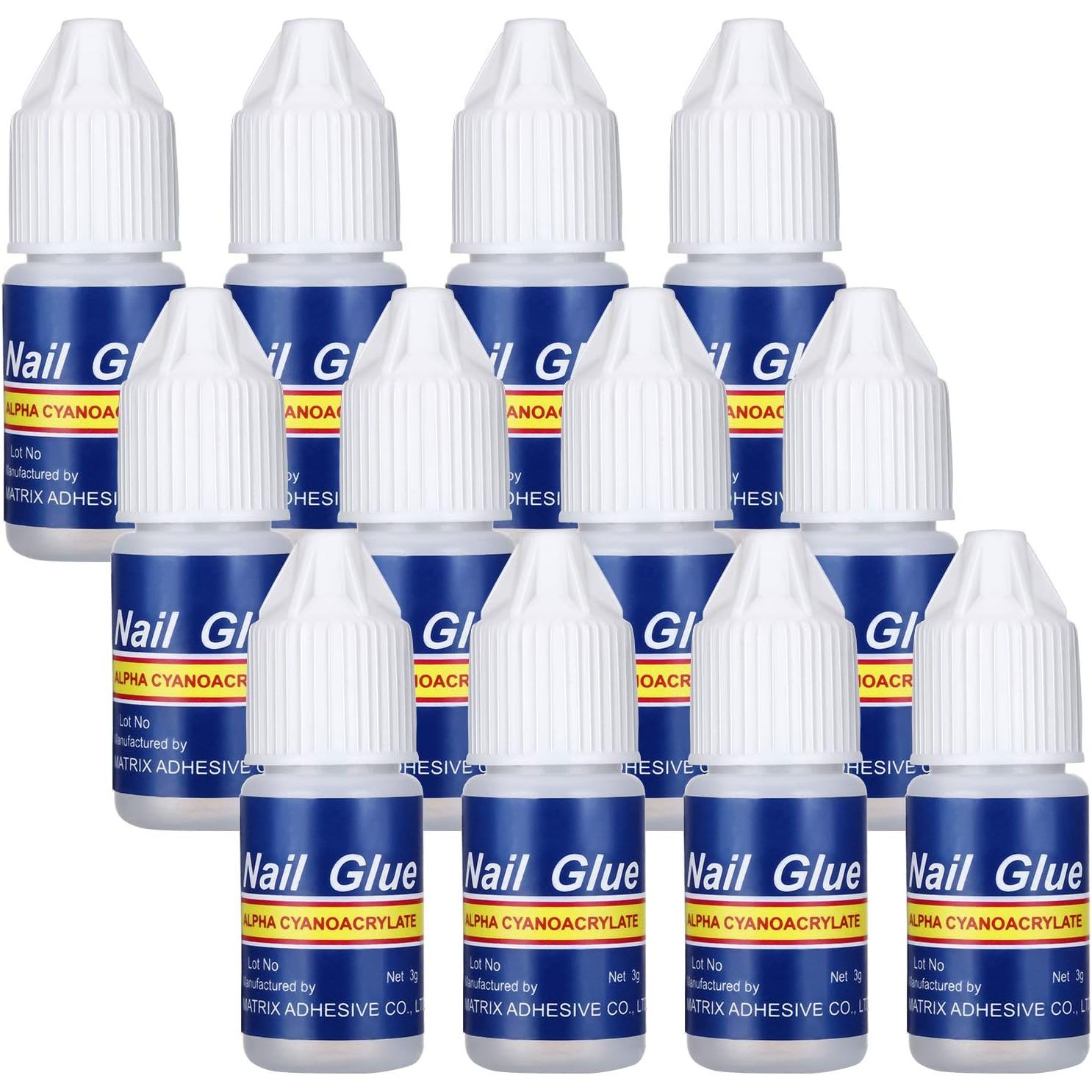 Sneldrogende Nagellijm Flessen - Sterke Hechting voor Kunstnagels - Eenvoudig in Gebruik - Perfect voor Nail Art en Professioneel Gebruik - Set van 12