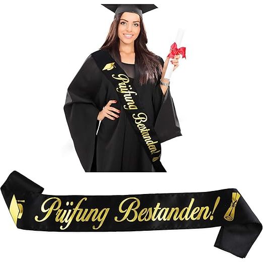 HOWAF Zwarte Gouden Afstudeersjerp 'ABI 2023' - Perfecte Examencadeau en Feestdecoratie - Unisex, Hoogwaardig Satijn, Ideaal voor Graduatie en Feestjes, 84cm Lang en 9cm Breed