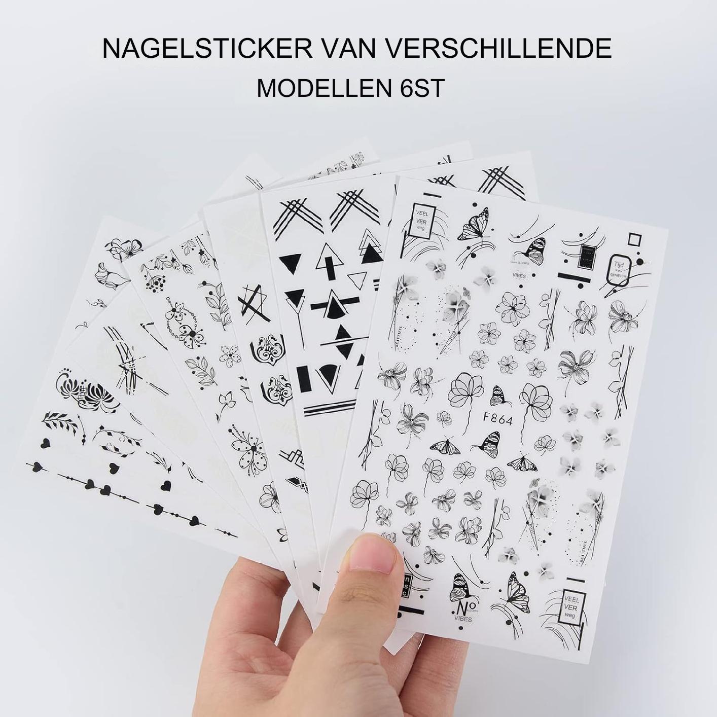 6 Vellen Nagelstickers - Zelfklevende Nail Art Stickers Met Bloemen En Vlinderpatroon - DIY Nagel Decals - Lichtgewicht Waterproof - Elegante Nagelversiering Voor Vrouwen En Meisjes - Botanisch Thema - ChouchouClip Stijl
