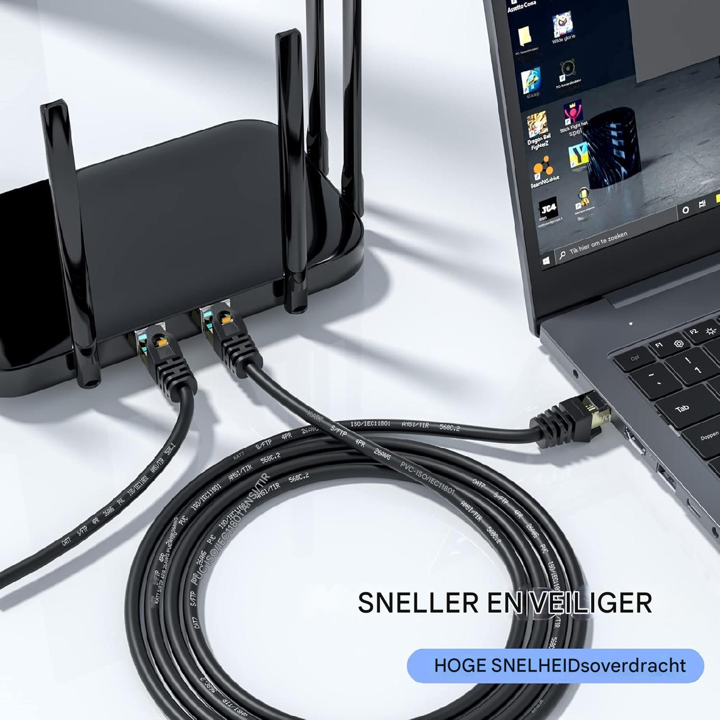 Outdoor Cat 7 Ethernet Kabel - 15M/50FT - S/FTP 600MHz - 10Gbps Snelheid - RJ45 Gold Plated Connector - Waterdicht en Duurzaam - Voor LAN/WAN, Gaming en Netwerkapparaten
