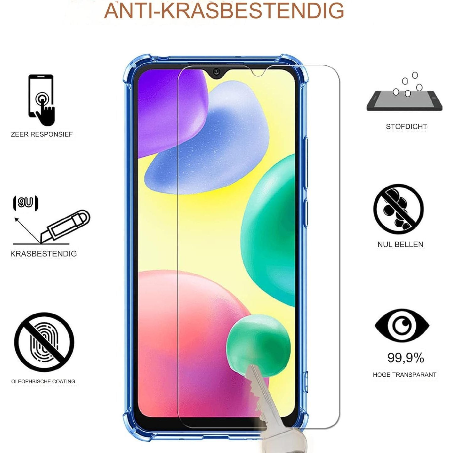 Complete Beschermingsset voor Xiaomi Redmi 10A / 9C / 9C NFC: Ultra-Dunne Transparante TPU Siliconen Hoes met 3 Stuks Gehard Glas Screenprotectors