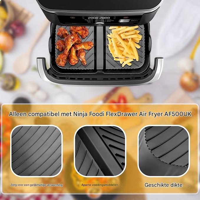 6 Stuks – Siliconen Airfryer Liner Geschikt Voor Ninja Foodi FlexDrawer AF500UK 10.4L – Herbruikbare Non-Stick Trays – Airfryer Accessoires – Hittebestendig – Vaatwasserbestendig – Voor Oven, Magnetron, Grill En Stoomoven