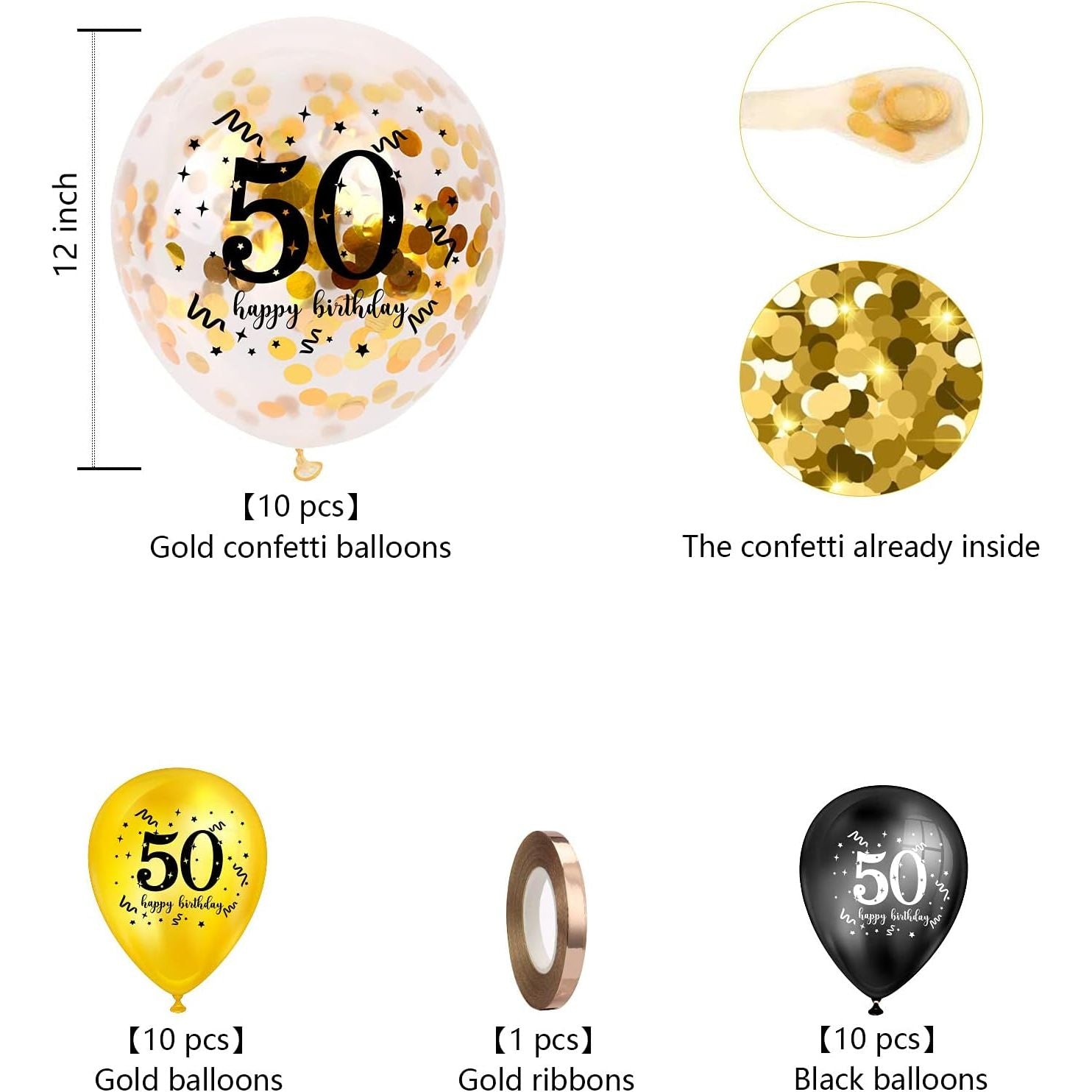 Feestelijke 17/ 21/ 30/ 50ste Verjaardagsballonnen Set - 18 Elegante Stuks in Zwart, Roségoud & Confetti - Ideaal voor Verjaardagsdecoratie van Mannen en Vrouwen - Inclusief Gouden Confetti Ballonnen, Groot Formaat voor een Onvergetelijke Viering