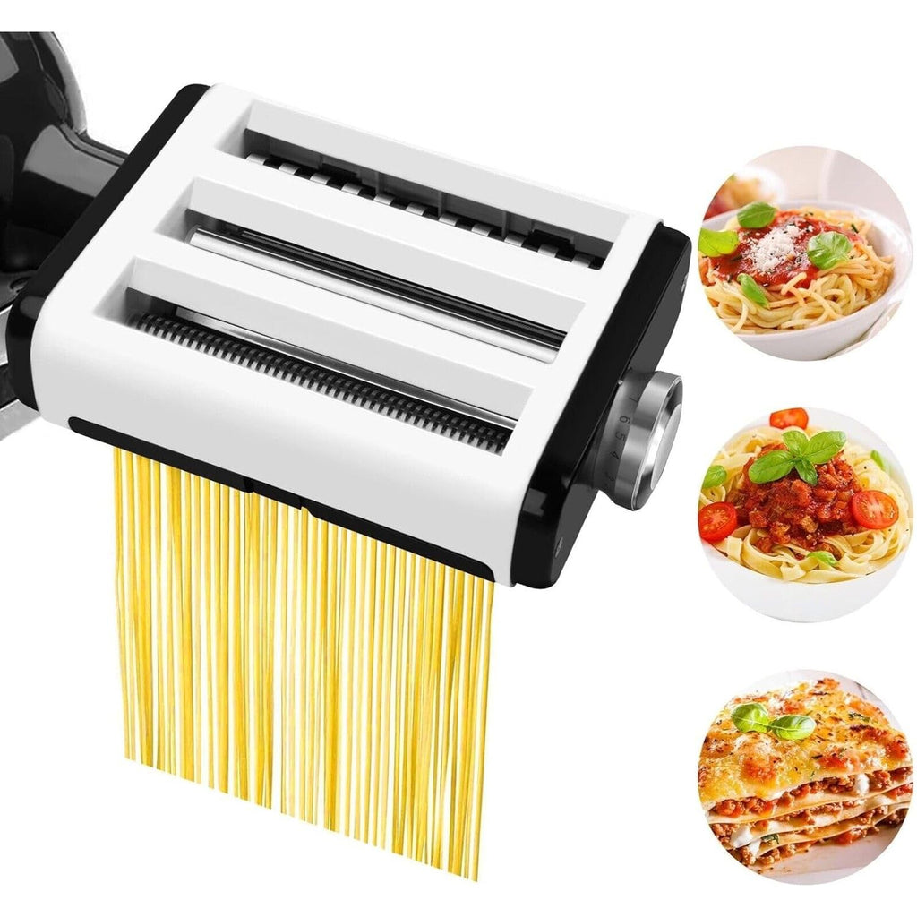 3-in-1 Pastamaker Opzetstuk voor KitchenAid Mixer - Professioneel Pasta Opzetstuk met Deegroller, Spaghetti- en Fettuccinesnijder, inclusief Schoonmaakborstel