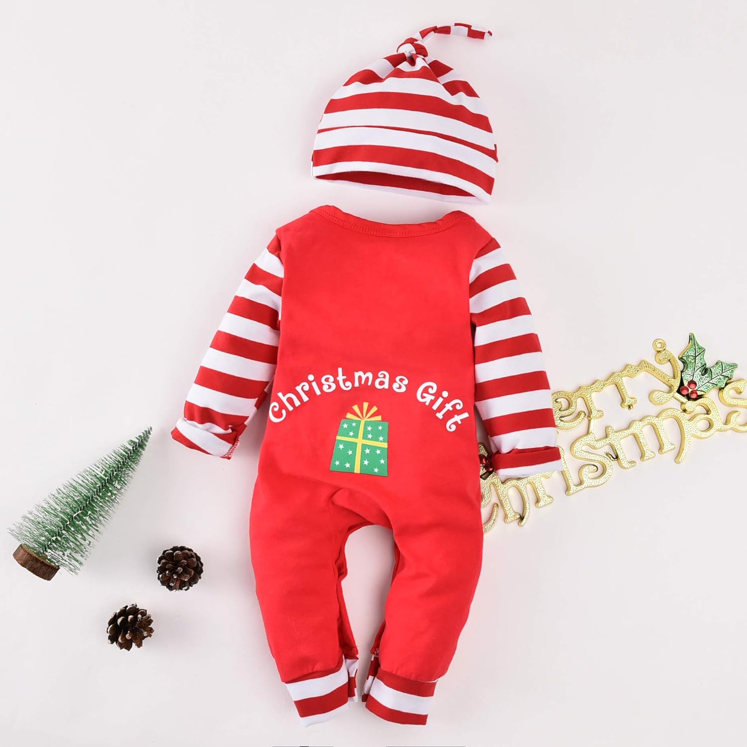 Kerstmis Baby Outfit - Charmante en Comfortabele - Xmas Onesie - Ademende Katoenmix Romper met Bijpassende Hoed in Kerstman of Elf Ontwerp - Ideaal voor Foto’s, Feesten en Eerste Kerstviering - Beschikbaar voor 0-24 Maanden