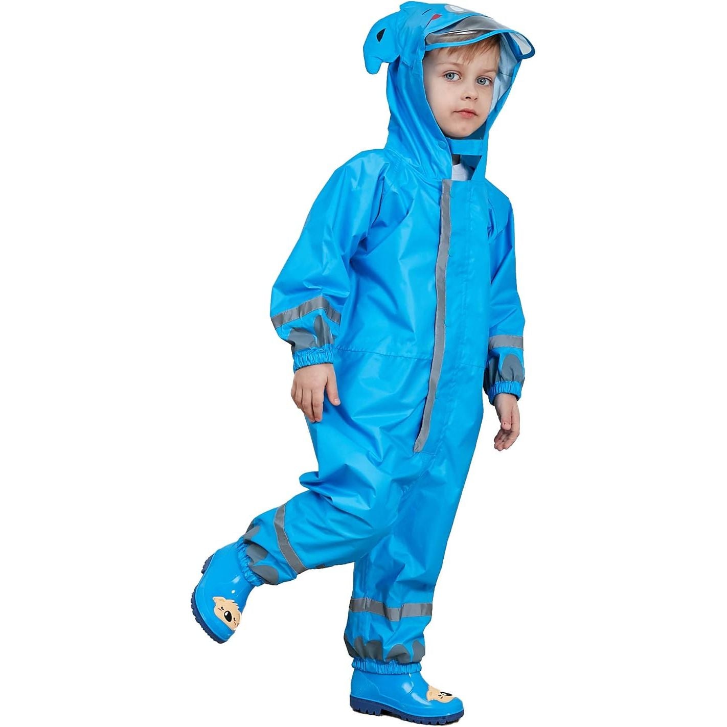 Schattige Kinder Regenpak - Koala Blauw - Waterdicht Ademend Regenoverall - All-in-One Puddle Suit - Met Capuchon en Reflector - Lichtgewicht PVC Transparante Rand - Voor Meisjes en Jongens - Blauw - Maat 7-10 Jaar