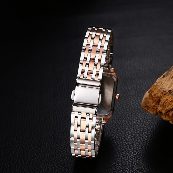 1-Stuks Klassiek Vrouwen Vierkant Horloge: Roestvrijstalen Armband Band Analoge Quartz Romeins Nummer Wijzerplaat voor Dame Zilver Roségouden Tint