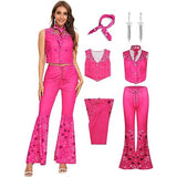 Pink Cowgirl Outfit Voor Meisjes - 70s 80s Disco Hippie Flared Broek Kostuum - Halloween Cosplay Verkleedkleding - XS - Stretchy en Ademend Polyester - Ideaal Voor Feesten, Cosplay en Halloween Evenementen