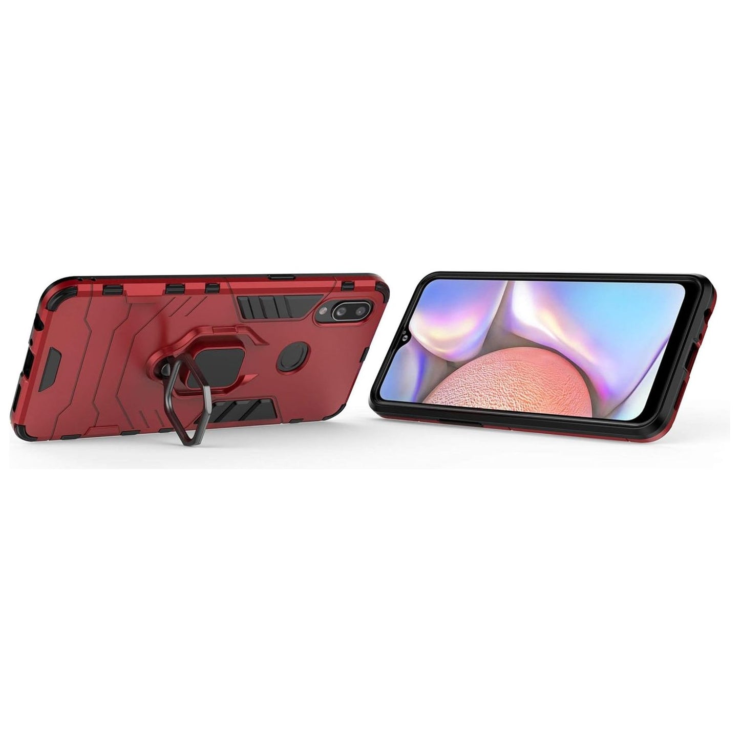 Duurzaam Ring Hoesje met Vingerlus en Scherm beschermer voor Samsung Galaxy A10s - Rood en Zwart