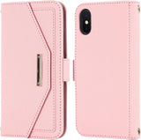 Veelzijdige portemonnee voor iPhone Xs/iPhone X hoesje met verstelbare nekband - Creditcardhouder - 5.8" - PU lederen handtas portemonnee - Staande spiegel make-up hoesje met houder - Voor mannen vrouwen meisjes - Roze