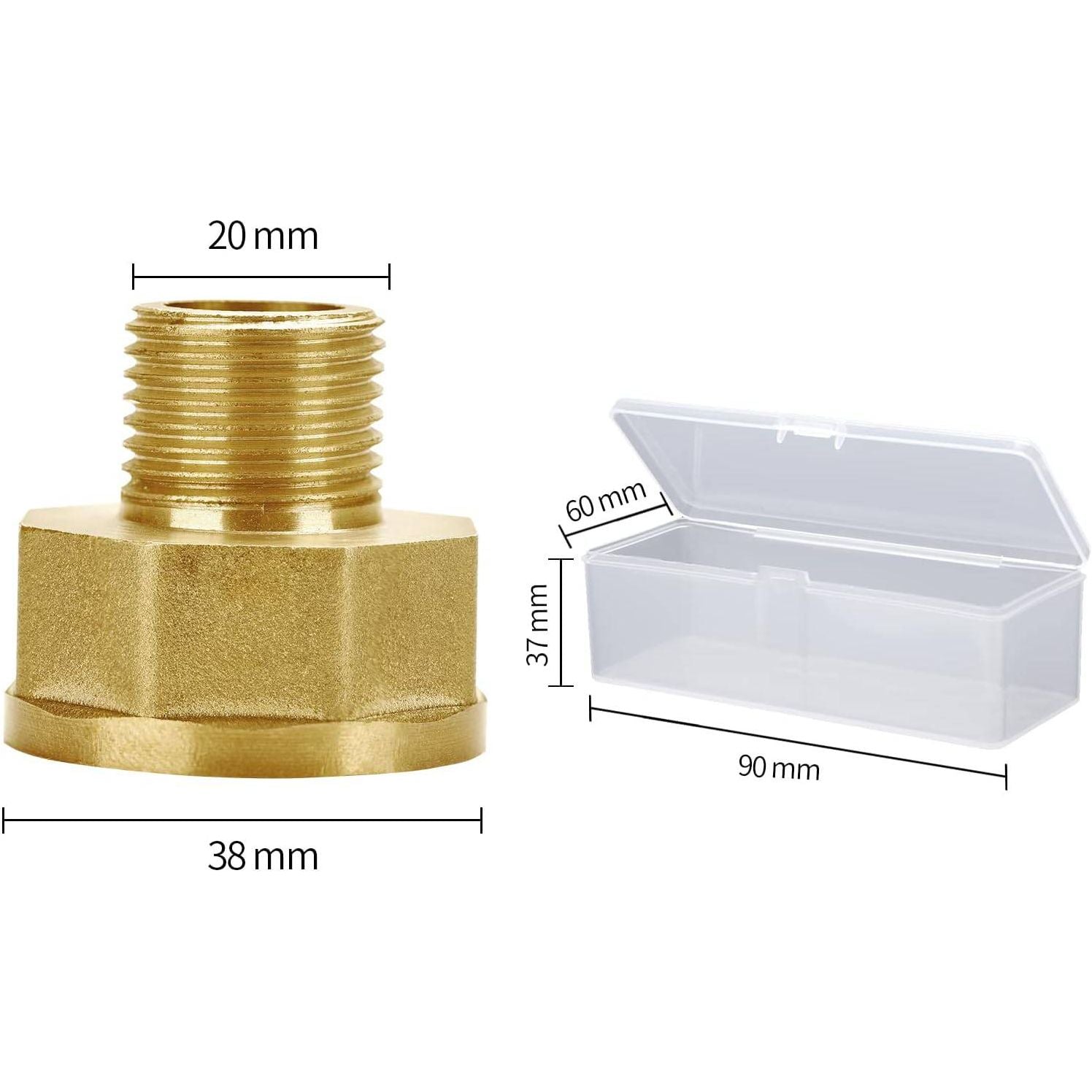 2 Stuks -Messing Verloopstukken 1/2 Inch naar 3/4 Inch - Met Duidelijke Schroefdraad en Afdichtring - Inclusief Transparante Doos - Geschikt voor Diverse Leidingsystemen