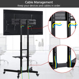 Mobiele Verstelbare Tv-standaard – Geschikt Voor 32-70 Inch Schermen – Met Opslagplank En Kabelbeheer – Hoogte Instelbaar Van 110 Tot 160 cm – Maximaal Draagvermogen 50 kg – Zwart