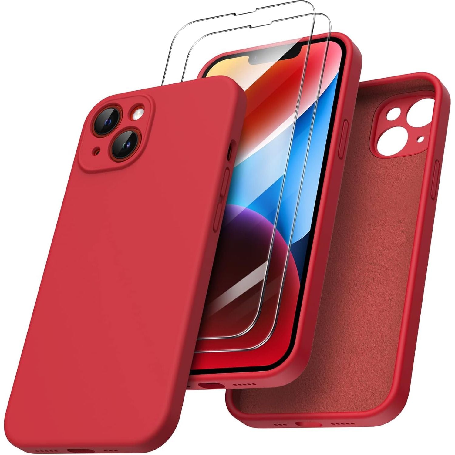 Hoesje voor iPhone 14 - Geschikt voor 6.1 inch, inclusief 2 * schermbeschermers. Vloeibare siliconen gelrubber biedt schokbestendige bescherming voor het volledige lichaam van de telefoon. Perfect voor je iPhone 14