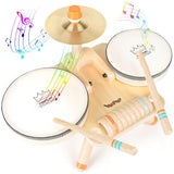 Houten Drumstel voor Kinderen met Maanmotieven - Educatief Muziekinstrument Speelgoed vanaf 2 Jaar - Veilig, Duurzaam en Ideaal voor Kleine Handjes - 32x21x6cm - Inclusief Drumstokken voor Jonge Muzikanten
