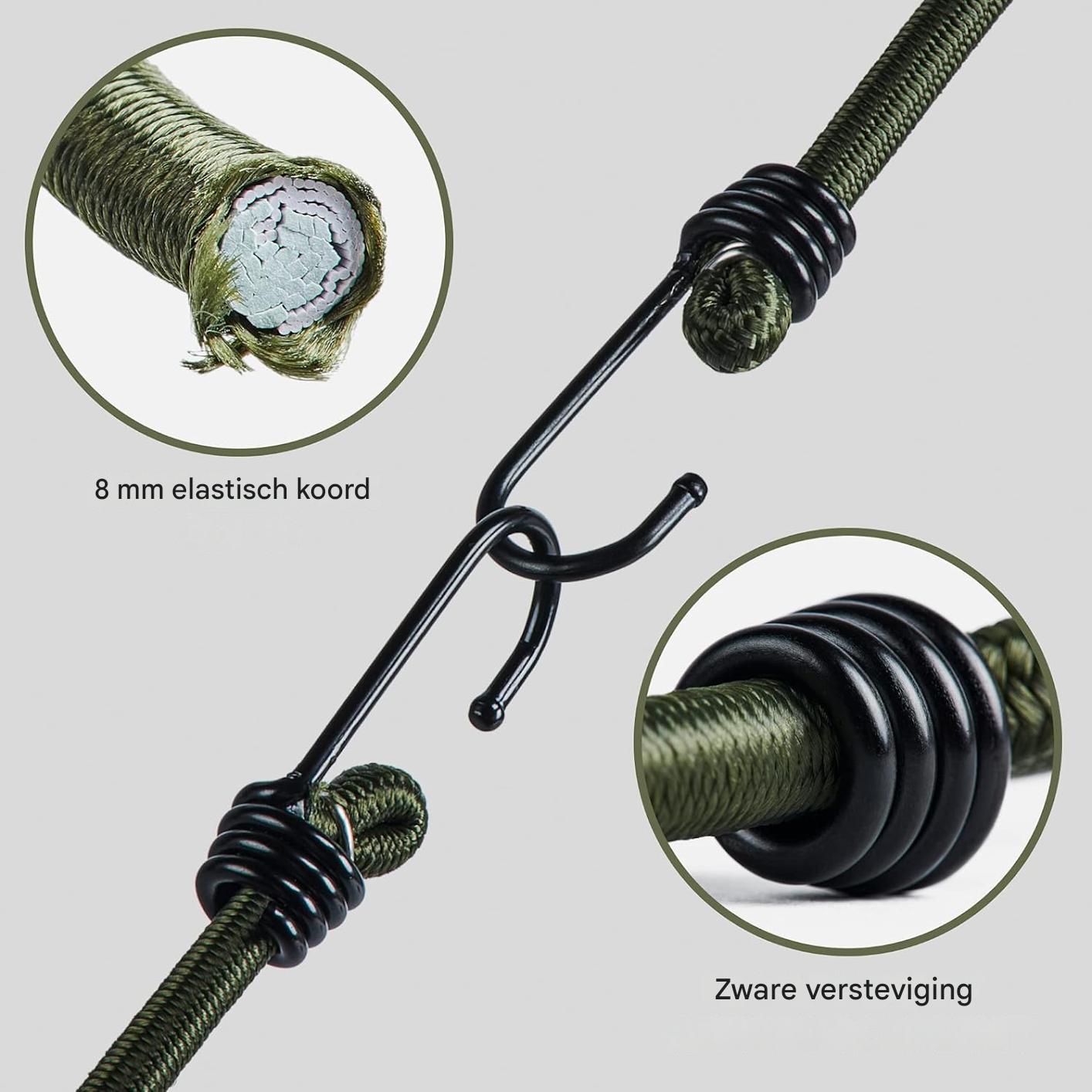 10 Stuks – Elastische Bungee Koorden 100 cm – Spanbanden met Haken – 8 mm Dikke Bagagespanners – J-Haak Sjorbanden – Weerbestendige Koorden voor Kamperen Vervoer Tuinwerk Fietsen Outdoor Gebruik – UV-Bestendig en Verstelbaar