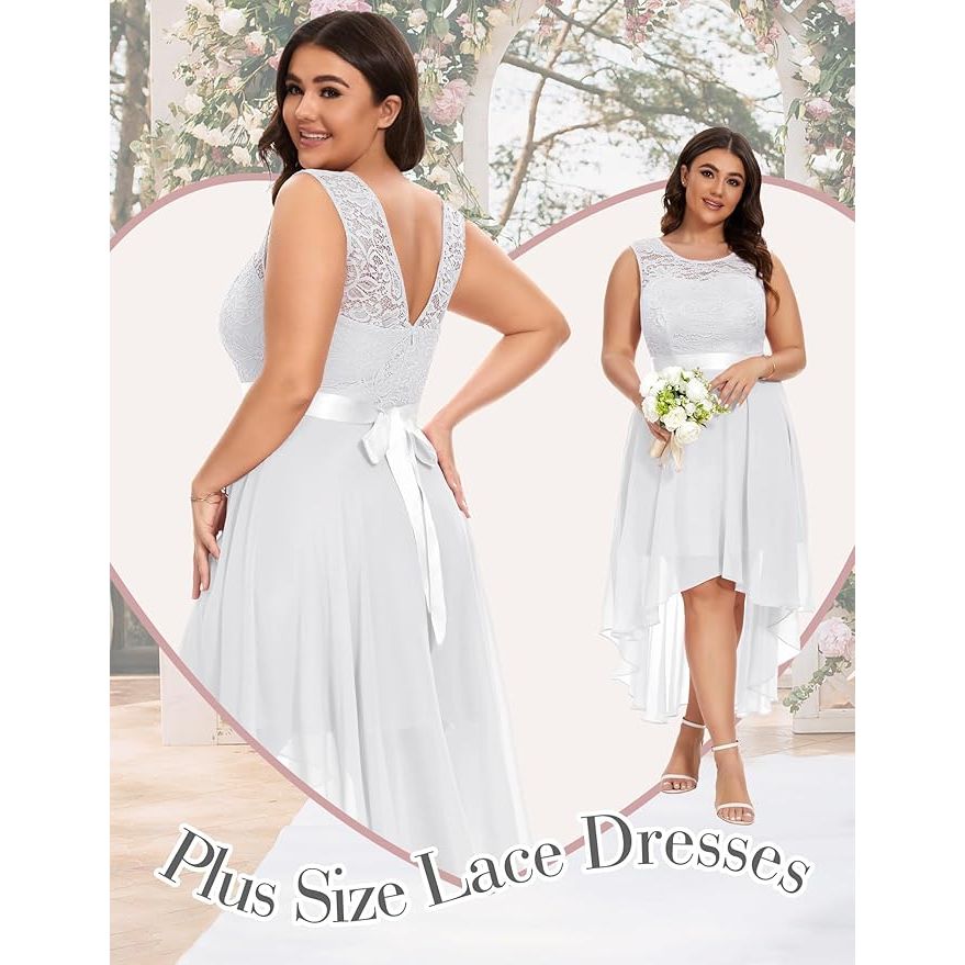 Elegante Mouwloze Hi-Lo Cocktailjurk – Kant en Chiffon – Wit – Voor Bruiloften, Feesten en Avonden