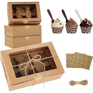 15-Pack Luxe Cupcake Dozen met Venster - Perfect voor Gebak en Muffins - Inclusief Kartonnen Inzetstukken en Bedankt Stickers - Duurzaam en Stijlvol Ontwerp