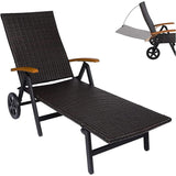 LIVARNO Home – Inklapbare Ligstoel – Aluminium Frame – Polyrattan Bekleding – Met Armleuningen en 2 Wielen – 6-Posities Verstelbaar – Voor Tuin, Balkon of Zwembad – 195 x 112 x 72 cm –