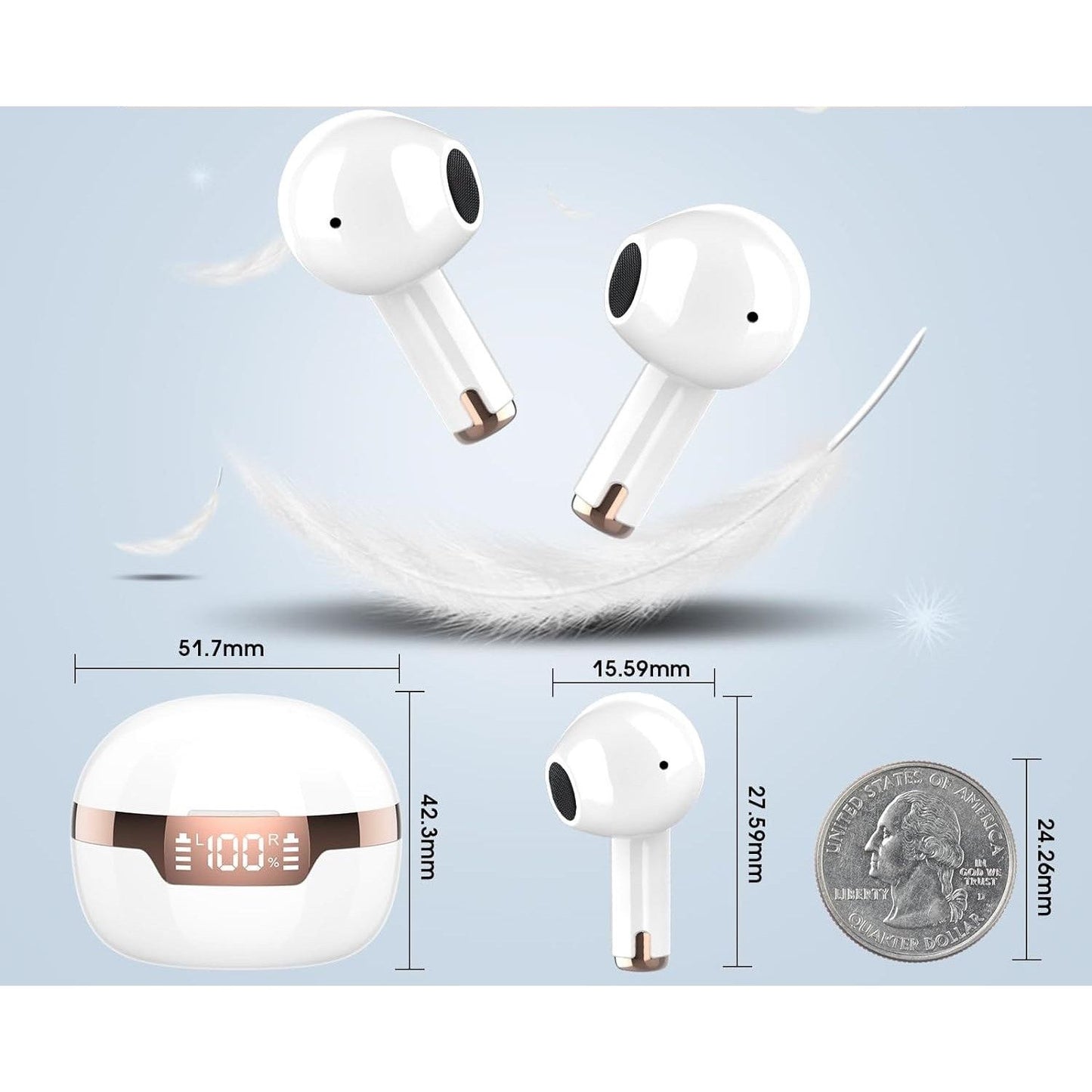 J97 Bluetooth Hoofdtelefoon - Ultieme Draadloze Ervaring met Bluetooth 5.3, HD Microfoon & 47 Uur Speeltijd - Dubbel LED Display, Lichtgewicht & IP7 Waterdicht - Inclusief Oplaadbox - Perfect voor Muziekliefhebbers & Helder Communiceren - Wit