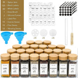 36 Stuks Glazen Kruidenpotjes 112ml – Vierkante Specerijpotten Met Bamboe Deksel &amp; 3 Soorten Strooidoppen – Kruidenpot Set Met 150 Labels, Vulpipetten &amp; Pen – Luchtdichte Glaspotjes Voor Kruidenrek, Lade, Organiser Of Keukenopslag