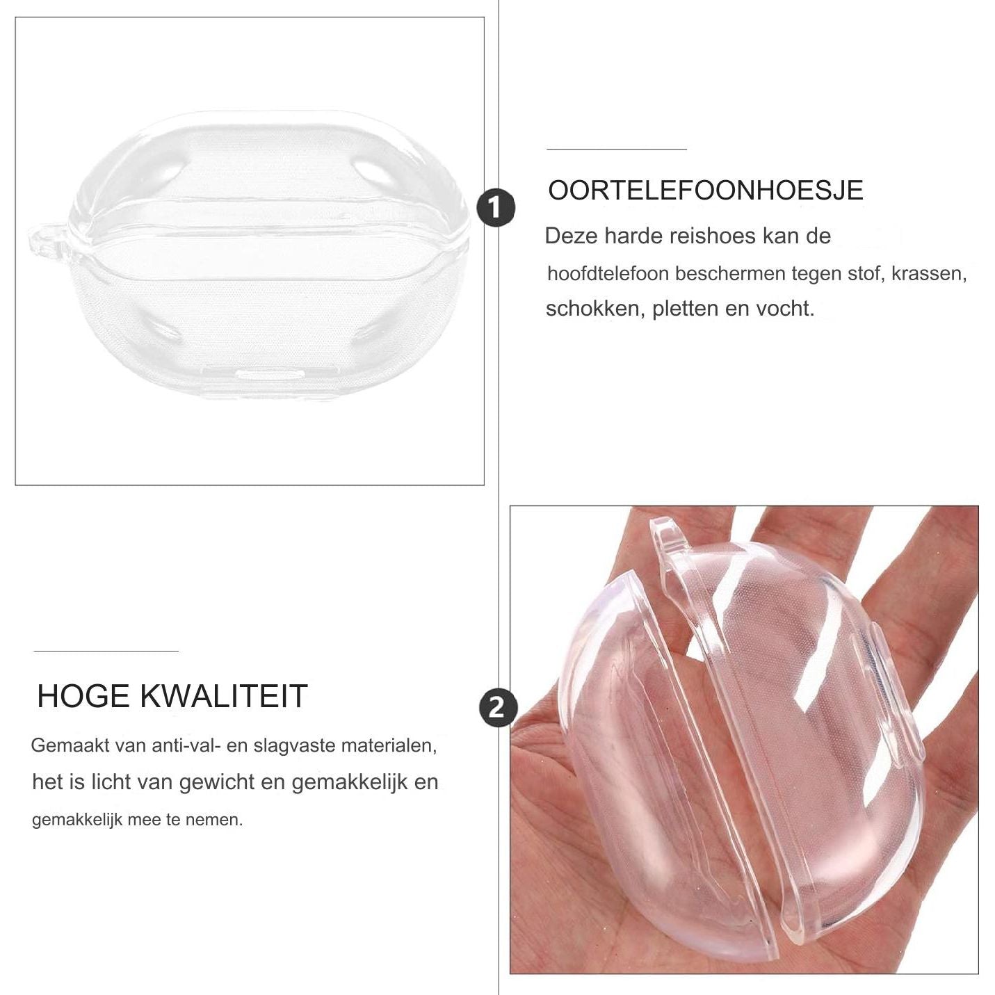 Draagbare Hoofdtelefoon Opbergdoos - Transparante TPU Hoofdtelefoon Draagtas - Compacte Opbergtas voor Draadloze Hoofdtelefoons - Beschermhoes Tegen Stof, Krassen, Stoten en Vocht - Lichtgewicht en Handig voor Reizen - Zachte TPU Beschermhoes Pro2