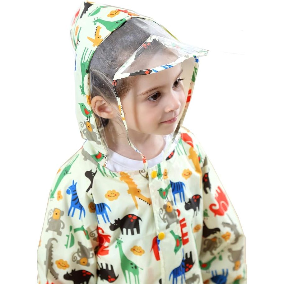 Kinderen Regenjas - Jongens / Meisjes - Regenkleding met Capuchon - Lichtgewicht en Ademend Regenpak - Waterdicht PVC - Cartoon Ontwerp - Transparante Hoed Rand - Geschikt voor Kinderen 1-7 Jaar - Unisex Regenjas - Alle Seizoenen - Draagbaar / Opvouwbaar