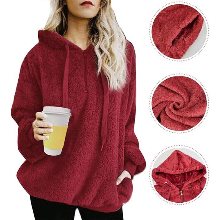 Dames Oversized Winter Hoodie met Rits en Zakken - Warme Fleece Pullover voor de Winter - Trendy en Comfortabel - Verschillende Kleuren en Maten