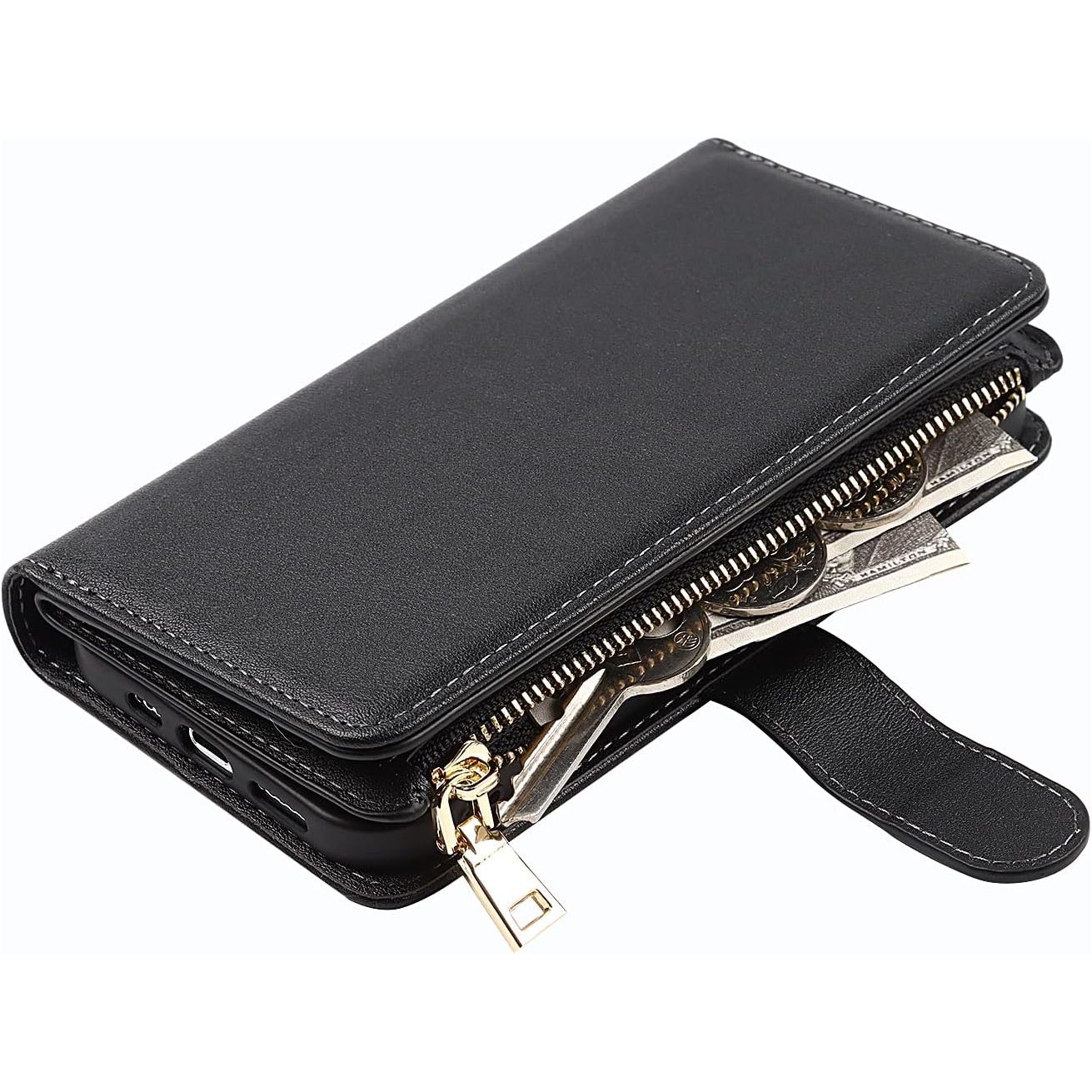 iPhone 13 Mini Hoesje Met Lanyard - iPhone 13 Mini Case - Flip Wallet Lederen Hoes - 9 Kaartsleuven - Dubbele Magnetische Sluiting - Beschermende Cover Voor iPhone 13 Mini - Zwart - Shockproof TPU Beschermhoes