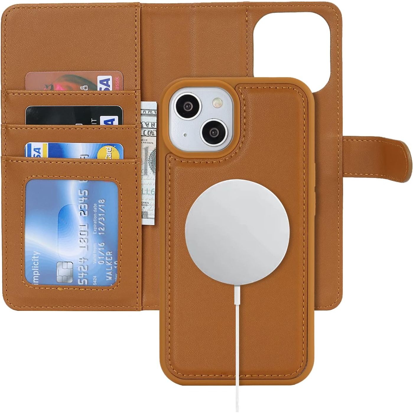 Hoesje iPhone 15 Magsafe Compatibel - Beschermhoes met Kaarthouder Flip Cover Lederen Portemonnee Case - Mode Accessoire Heren Luxe Design - Magnetische Sluiting - Stijlvolle Telefoonhoesje met Portefeuille Eigenschap
