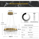 Moderne Kristallen Kroonluchter – Goudkleurig – LED Inbouw Plafondlamp – Dimbaar – Verstelbare Ketting – Voor Woonkamer, Eetkamer, Keuken, Hal en Trap – Energieklasse F
