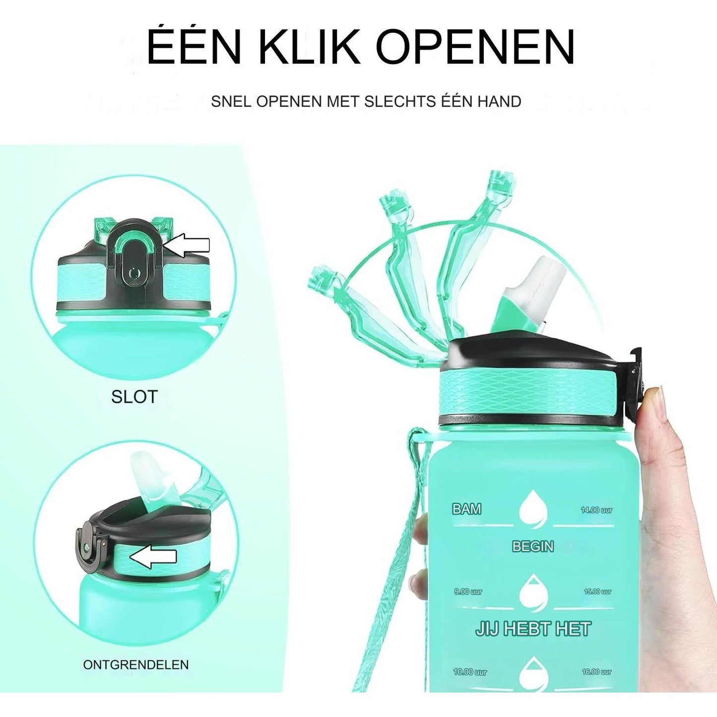32 oz Waterflessen met Tijdmarkeringen en Drinkrietje - Motiverende Drinkfles met Tijdsaanduiding - Lekvrij & BPA-vrij - Sportwaterfles voor Fitness, Sportschool & Buitengebruik met Handige Tijdweergave
