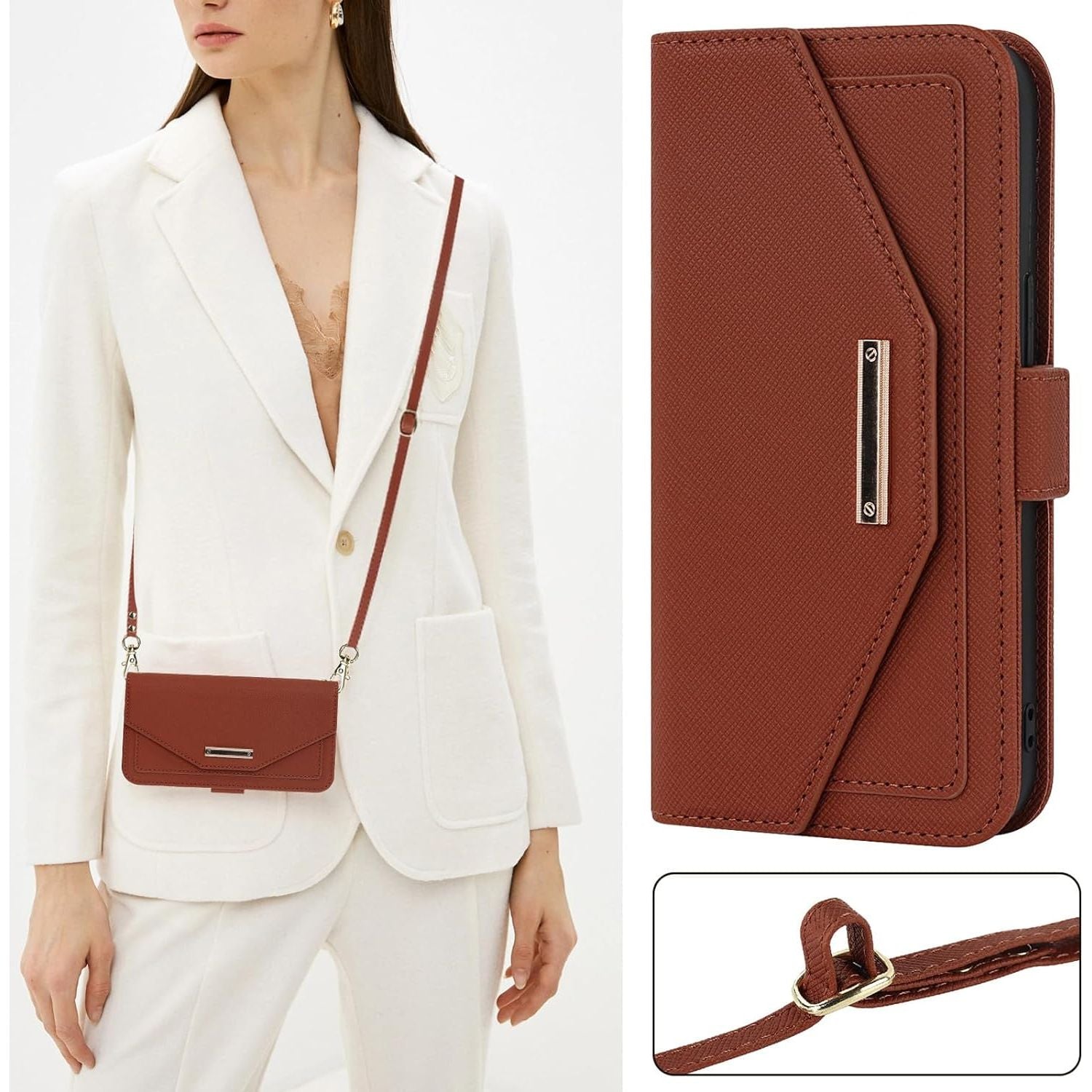 Multifunctionele Crossbody Lanyard Wallet Leather Case met Card Slots en Mirror voor Volledige Bescherming - Bruin - Compatibel met iPhone XR - Stijlvolle en Praktische Oplossing voor Draagbaarheid en Veiligheid