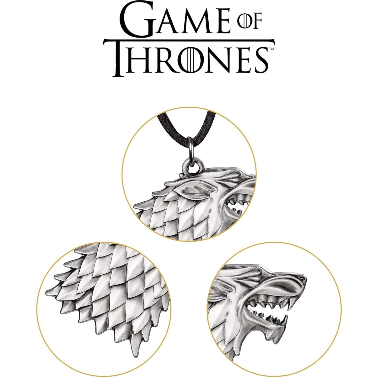 Stark Sigil Hanger - Game of Thrones Hanger met Direwolf - 3.5cm Ongepolijste Metalen Hanger met Synthetisch Leren Koord - Unieke House Stark Ketting