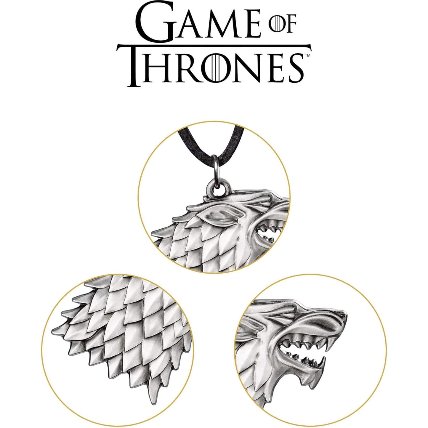 Stark Sigil Hanger - Game of Thrones Hanger met Direwolf - 3.5cm Ongepolijste Metalen Hanger met Synthetisch Leren Koord - Unieke House Stark Ketting