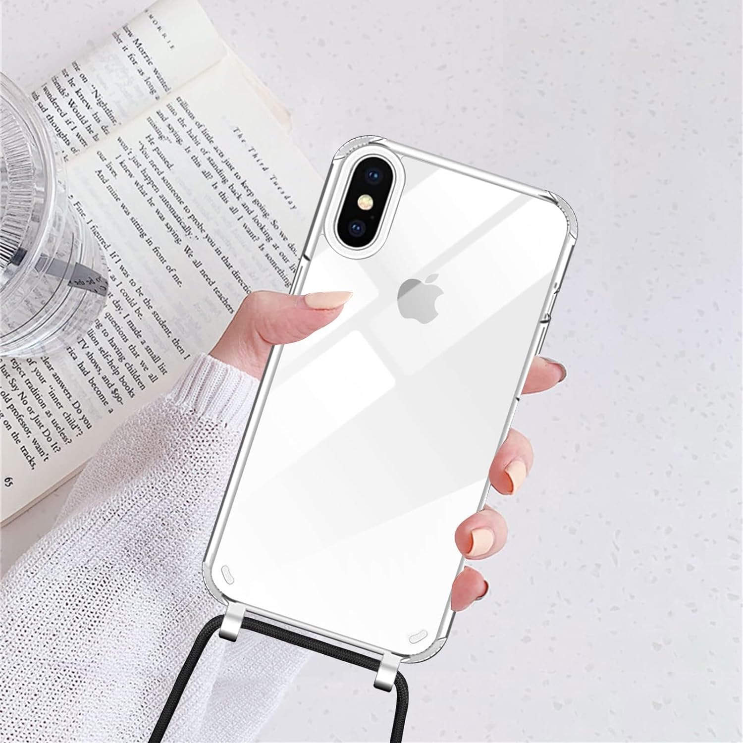 iPhone X/XS Hoesje Met Lanyard - Transparant Verstelbaar Nekkoord - Telefoonketting Hoes Met Volledige Bescherming - Geschikt Voor iPhone X/XS - Zwart 5.8