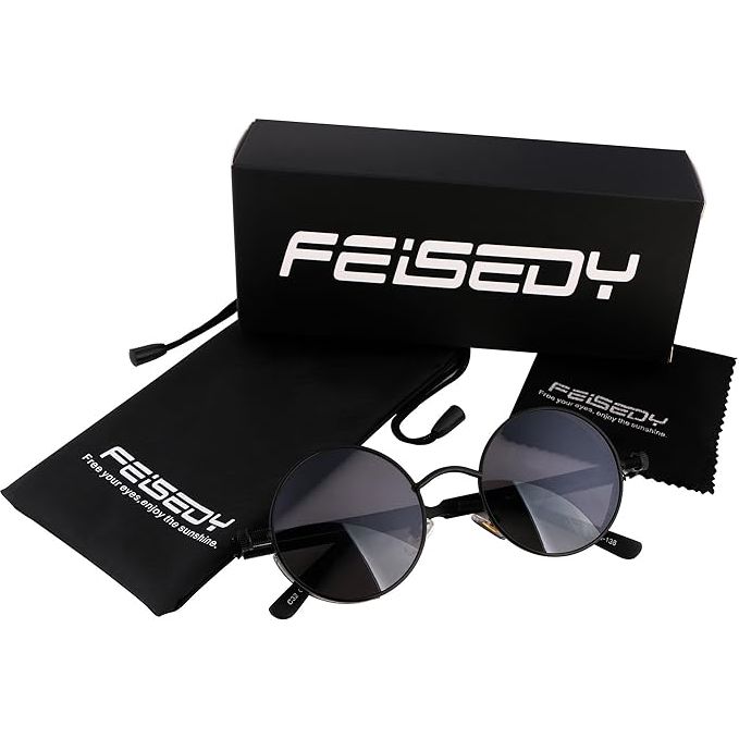 FEISEDY Retro Gothic Steampunk Zonnebril - Ronde Metalen Frame - Unisex UV400 Bescherming - Lichtgewicht - Steampunk Stijl Zonnebril Voor Mannen en Vrouwen - Geschikt Voor Wandelen, Rijden, Reizen en Dagelijks Gebruik - Model B1857
