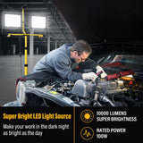 2x100W LED Bouwlamp op Statief – Draaibare Dubbele Floodlight – 10000 Lumen – 6000K Helder Wit – Verstelbaar Statief tot 254 cm – IP66 Waterdicht – 5 m Kabel – Binnen/Buiten – Werklamp met Koeling &amp; Draagfunctie