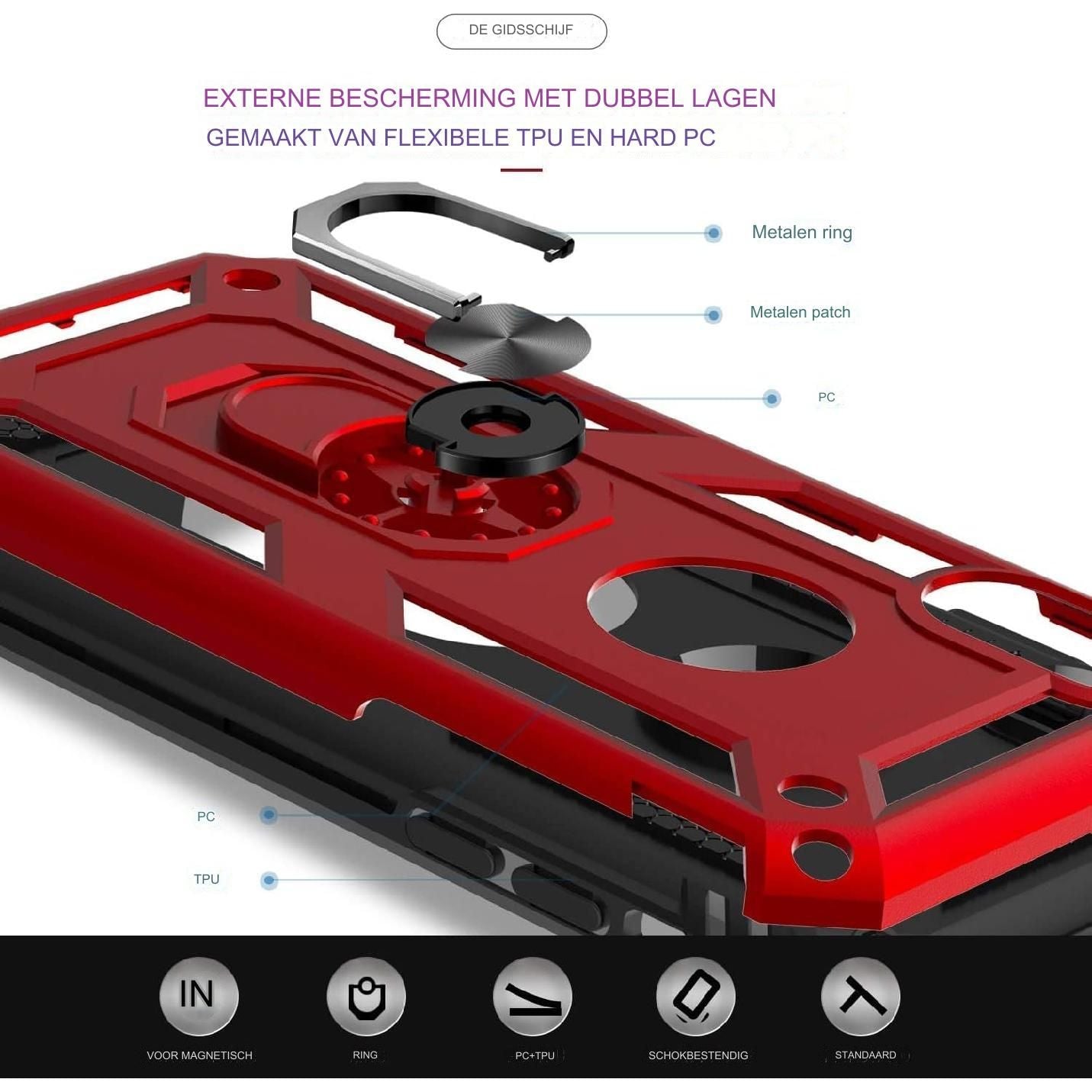 Heavy Duty Beschermhoesje + Screen Protector - Geschikt voor iPhone X / Mobiel Hoesje iPhone XS - met Gehard Glas Schermbeschermer, 360 Graden Ringhouder, Militaire Pantser Mobiele Telefoonhoesjes, Schokbestendige Cover, Beschermend Hoesje