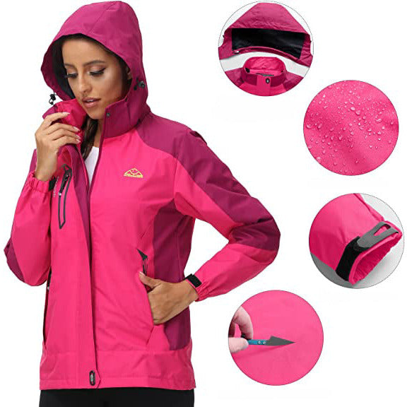 Outdoor - Waterdichte & Winddichte Jas - Trekking Jacket - Perfect voor Wandelen, Klimmen, Trekken - Ademend - Lichtgewicht - Verstelbare Softshell Windbreaker Jas - Dames - Maat S - Roze