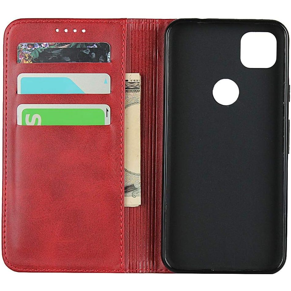 Portemonnee Lederen Hoesje voor Google Pixel 4A - Flip Hoesje met [3 Kaartsleuven][Staande Houder][Magnetische sluiting], Lederen Telefoonhoesje voor Google Pixel 4A - Rood, Hoogwaardig Leer, Handige Stand, Veilige Sluiting, Luxe Bescherming