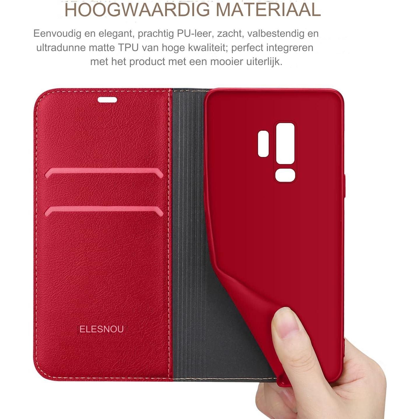 1-Stuks Hoesje voor Samsung Galaxy S9 Plus, Luxe Lederen Vouwbare Portemonnee Beschermhoes Telefoonhoesje met [Magnetische Sluiting, Kaartsleuf, Standfunctie] voor Samsung Galaxy S9 Plus (Rood)