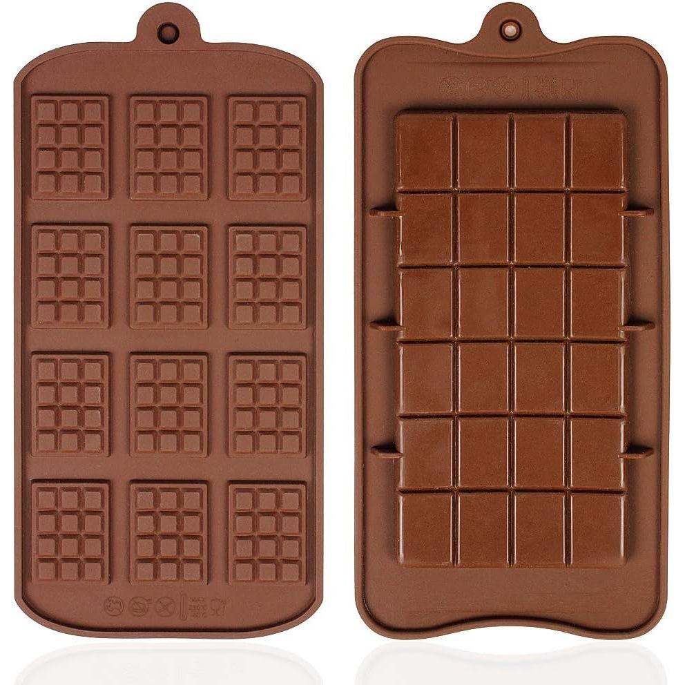 2 stuks - Siliconen Chocoladevormen - Niet-Klevende Chocoladeschimmels - Mini Chocolade Reepvormen - Twee Verschillende Stijlen van Bruine IJsblokjesbakvormen - Snoep Chocolade Bakken Keukenmallen - Chocolademallen - Chocoladevormen Set