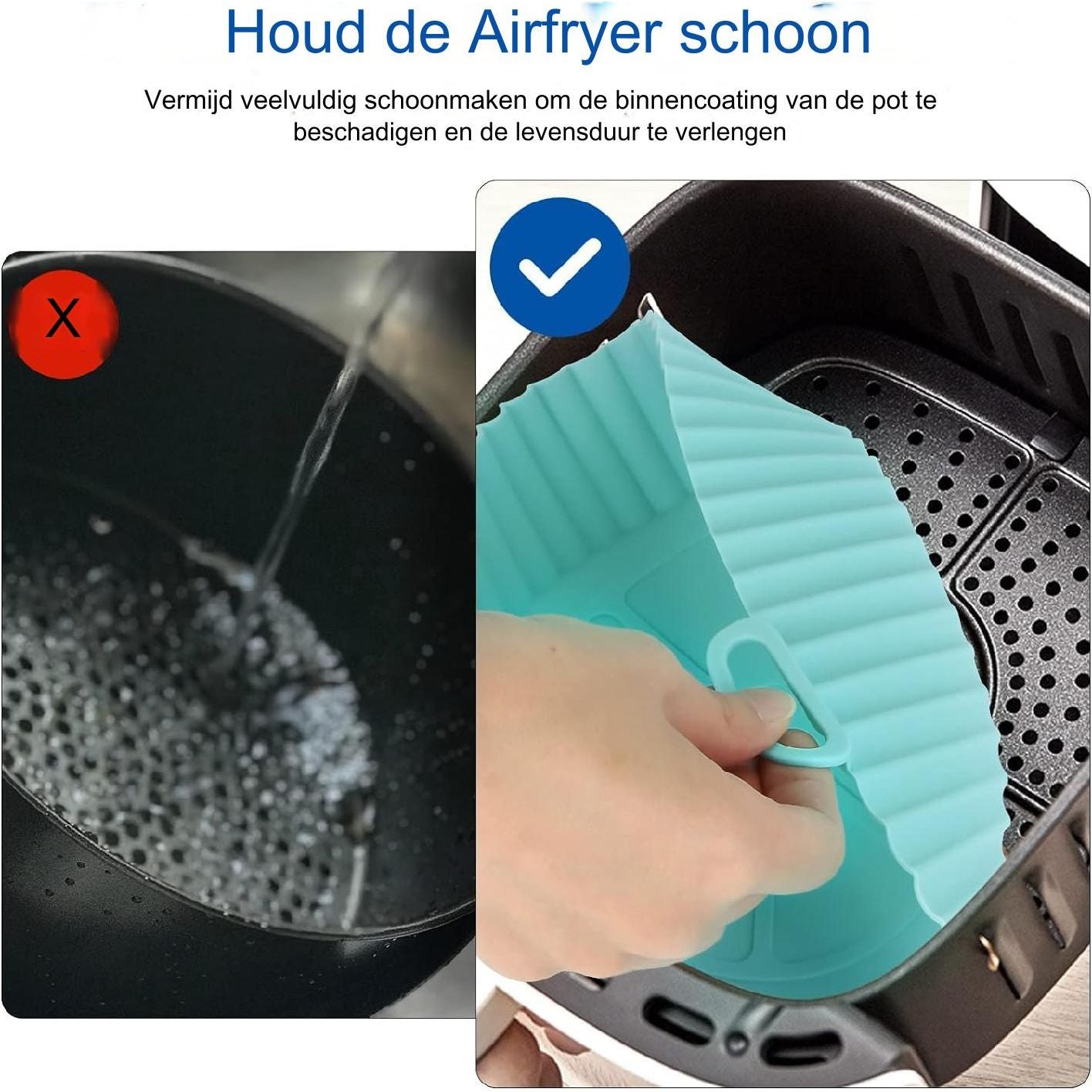 8 Delige - Set Siliconen Airfryer Liners Met  7.5inch - Ronde Siliconen Airfryer Pot Herbruikbaar - Siliconen Airfryer Mandje met Handvat - Gemakkelijk Schoon te Maken Voedselveilige Airfryer Accessoires (Blauw+Grijs)