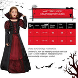 Vampier Kostuum Voor Meisjes - Lange Zwarte En Rode Vampier Jurk Met Halsband - Gothic Kinderkostuum Voor Halloween, Carnaval, Cosplay - Maat 4-9 Jaar - Luxe Halloween Verkleedjurk Met Spinmotief