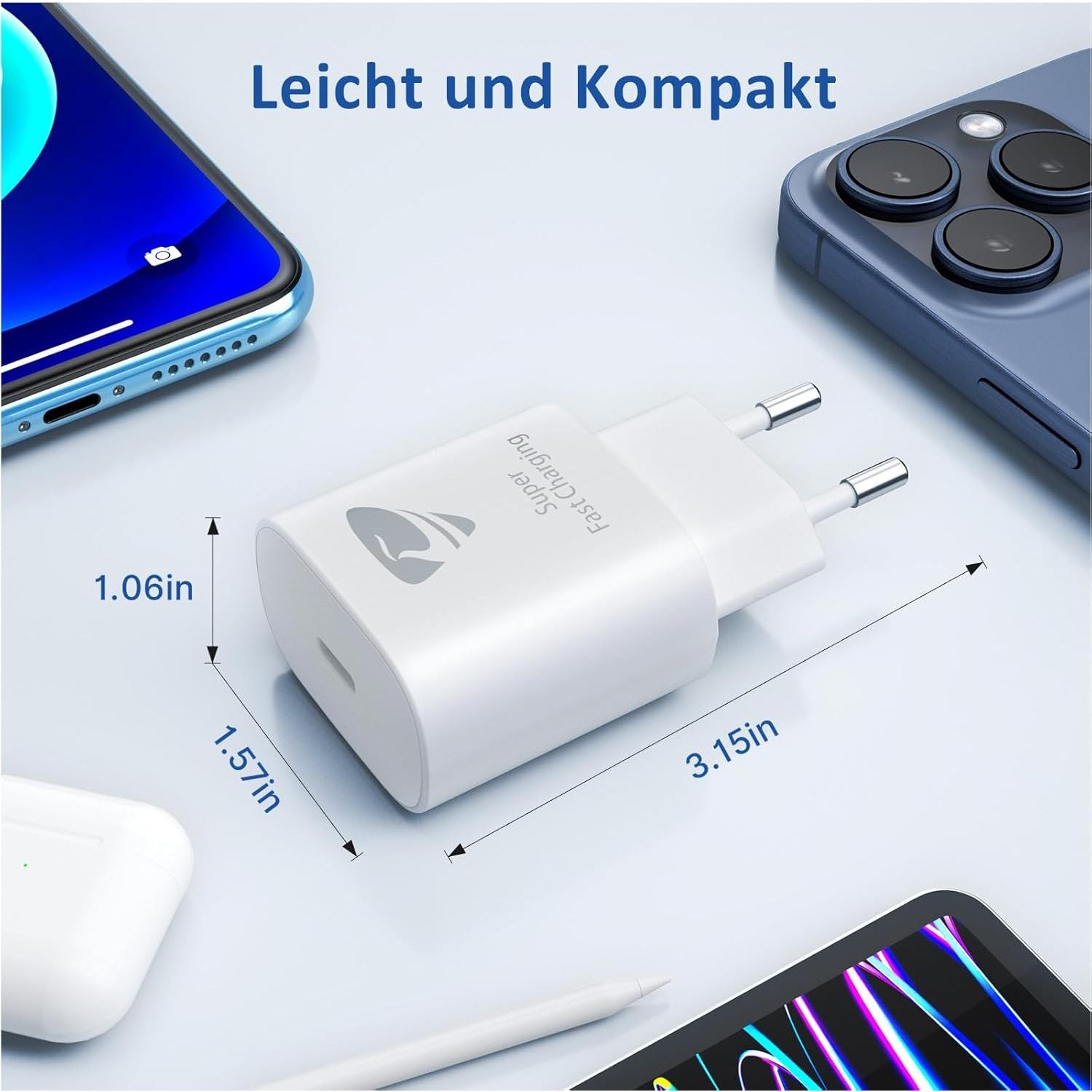 Krachtige USB-C Oplader - Tablet / Smartphone Lader - 25 W USB C Snellader - PD 3.0 Power Adapter - Stekker - Laadstekker - USB-C Voeding - Geschikt Voor iPhone 15 Pro/15 Pro Max/14 Plus/13/12/11/iPad/Samsung/Google Pixel - Compact en Draagbaar
