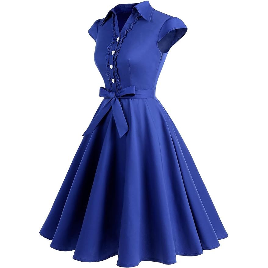 1950s Retro Swing Jurk voor Dames – Vintage Rockabilly Cocktailjurk – Met Capmouwtjes, V-Hals en Verwijderbare Riem – A-lijn Silhouet – Knielang – Perfect Voor Feestjes, Bruiloften, Proms en Themafeesten