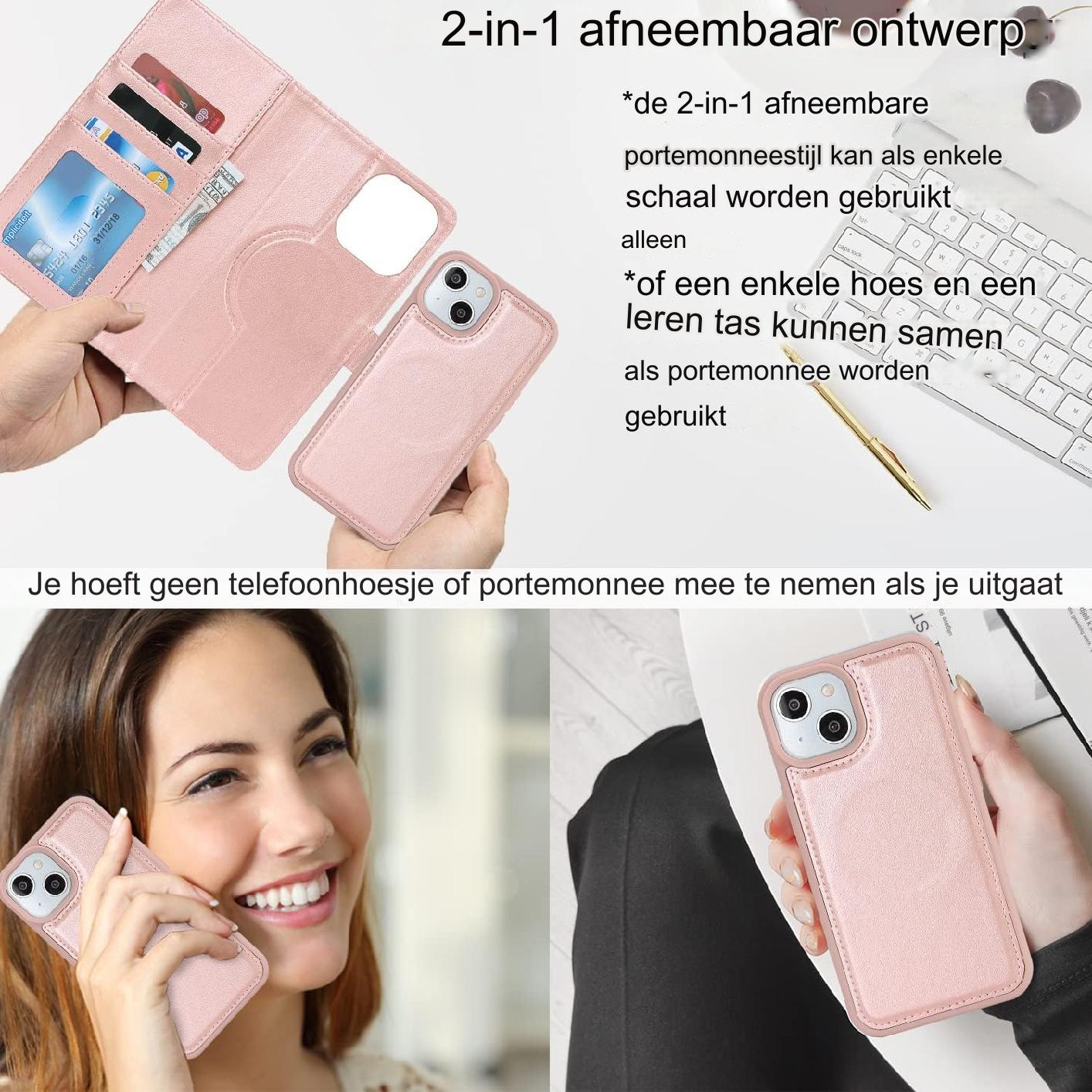 Hoesje iPhone 15 Magsafe Compatibel - Beschermhoes met Kaarthouder Flip Cover Lederen Portemonnee Case - Mode Accessoire Heren Luxe Design - Magnetische Sluiting - Stijlvolle Telefoonhoesje met Portefeuille Eigenschap