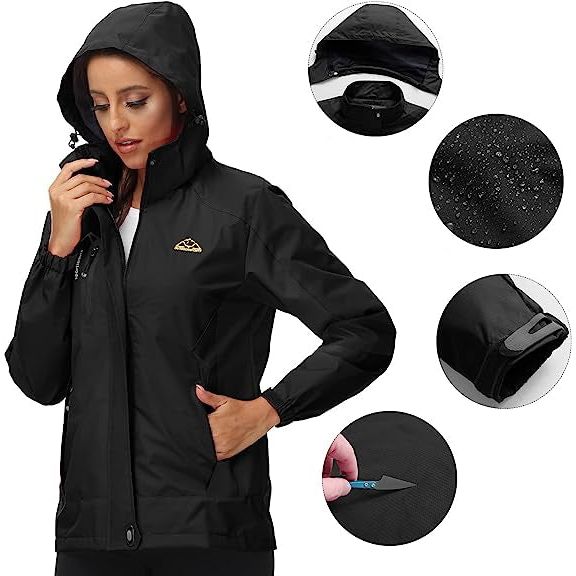 Outdoor - Waterdichte & Winddichte Jas - Trekking Jacket - Perfect voor Wandelen, Klimmen, Trekken - Ademend - Lichtgewicht - Verstelbare Softshell Windbreaker Jas - Dames - Zwart